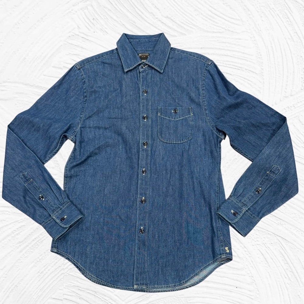 Todd Snyder Tailored Fit Denim Point Button Front Shirt XS Long Sleeve Cotton